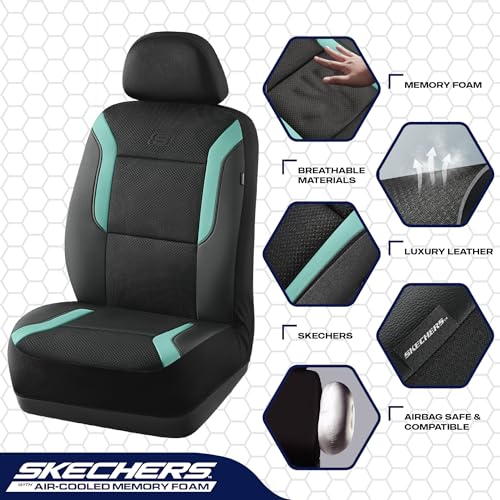 Skechers Memory Foam Car Seat Covers, Air Cool Mesh Thick Seat Covers, Car Seat Full Sets, Airbag Compatible, Automotive Comfort Protection for Most Cars,Vans,Trucks, SUVs,Green